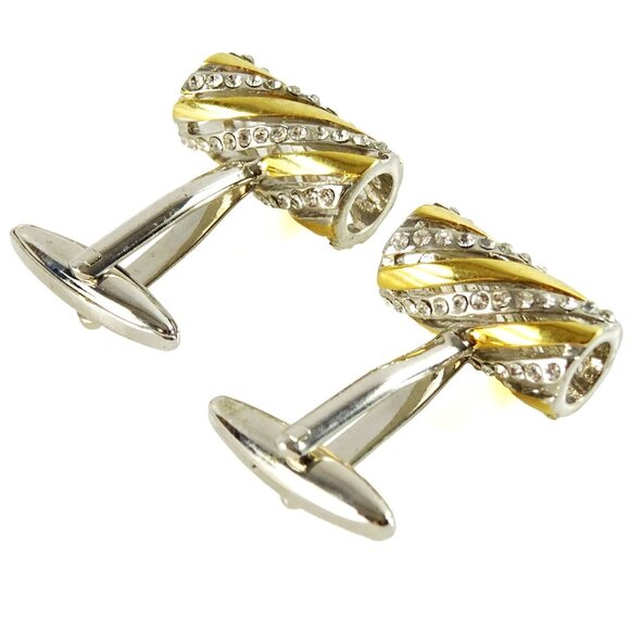 Mens Two Tone Gold Silver Swirl Rhinestone Cufflinks Formal Tuxedo Accessories - Picture 4 of 4